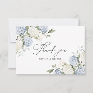 Floral Elegant Blue Hydrangea Greenery Thank You Card