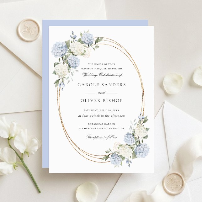 Floral Elegant Blue Hydrangea Greenery Wedding Invitation (Creator Uploaded)