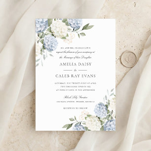 Floral Elegant Blue Hydrangea Greenery Wedding  Invitation