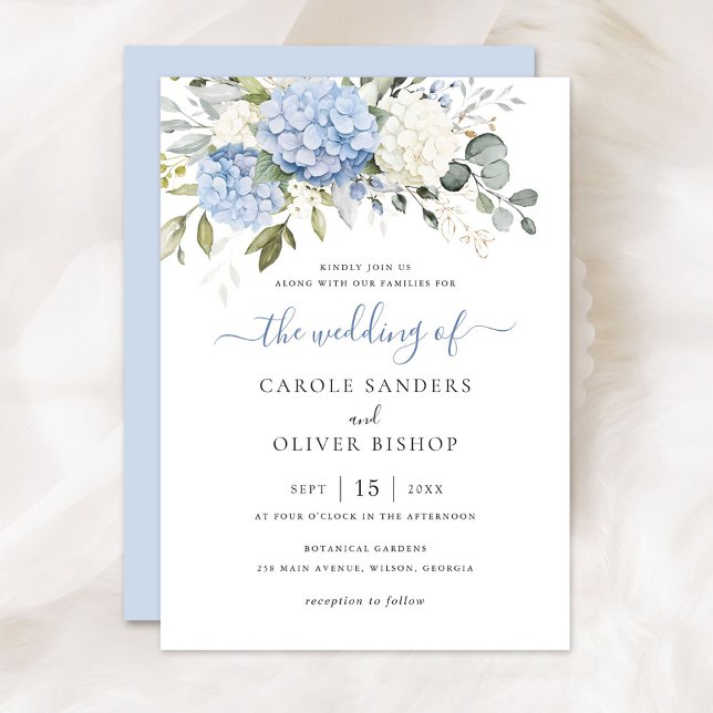 Floral Elegant Blue Hydrangea Greenery Wedding Invitation (Creator Uploaded)