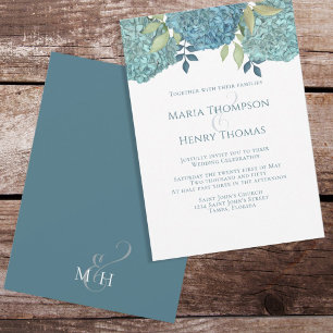 Floral Elegant Blue Hydrangea Simple Garden Invitation