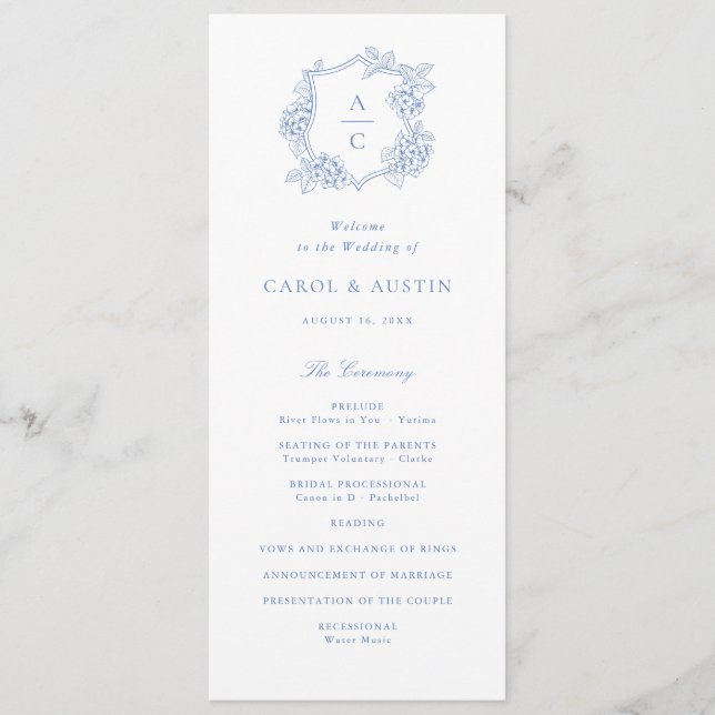 Floral Elegant Blue Hydrangea Wedding Program Programme (Front)