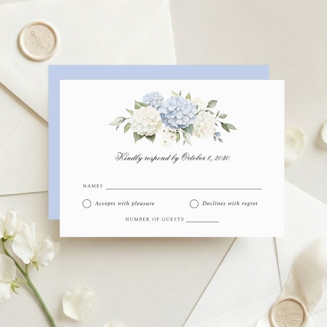 Floral Elegant Blue Hydrangea Wedding RSVP Card (Creator Uploaded)