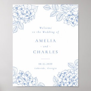 Floral Elegant Blue Hydrangea Wedding Welcome Poster