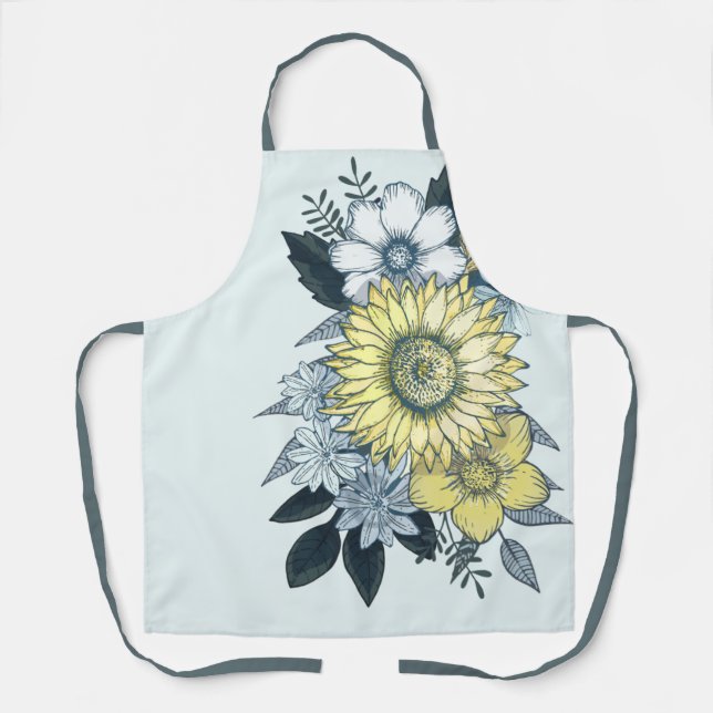 Floral Elegant Blue Sunflower Bouquet Apron (Front)