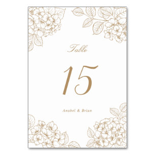 Floral Elegant Blush Gold Hydrangea Wedding Table Number