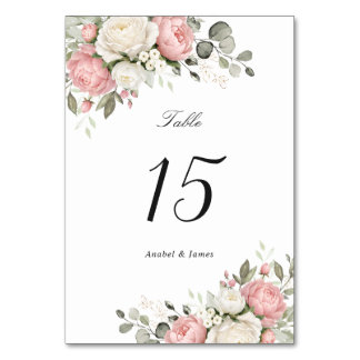 Floral Elegant Blush Pink Greenery Wedding Table Number