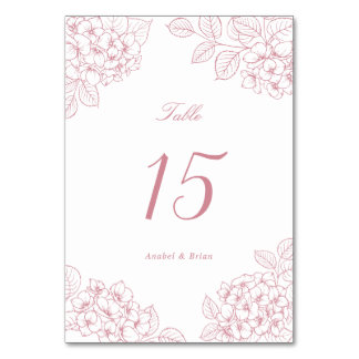Floral Elegant Blush Pink Hydrangea Wedding Table Number