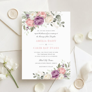 Floral Elegant Blush Pink Purple Greenery Wedding Invitation