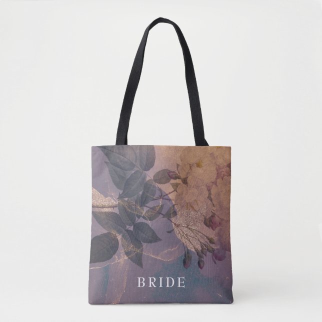 Floral Elegant Boho Purple Fantasy Bride to Be Tote Bag (Front)
