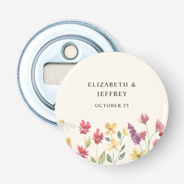 Floral Elegant Boho Summer Wildflowers Wedding Bottle Opener (Front)