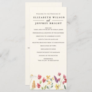 Floral Elegant Boho Summer Wildflowers Wedding Programme