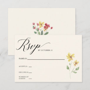 Floral Elegant Boho Summer Wildflowers Wedding RSVP Card