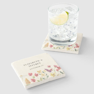 Floral Elegant Boho Summer Wildflowers Wedding Stone Coaster
