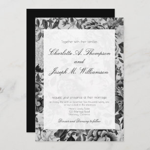 Floral Elegant Botanical Black White Wedding  Invitation