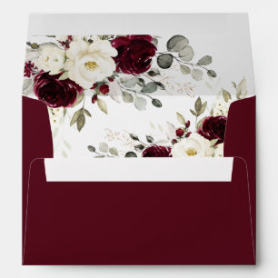 Floral Elegant Burgundy White Greenery Wedding Envelope