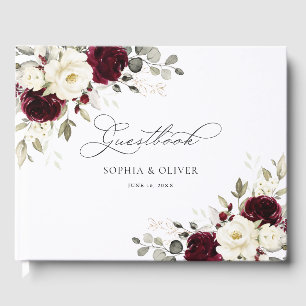 Floral Elegant Burgundy White Greenery Wedding Guest Book