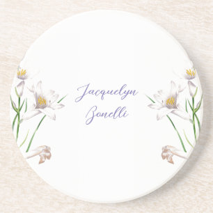 Floral Elegant Chic Calligraphy Name Lithograph Coaster