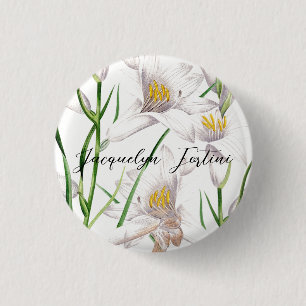 Floral Elegant Chic Cute Calligraphy Add Name 3 Cm Round Badge