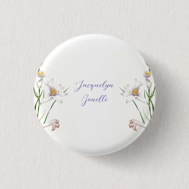 Floral Elegant Chic Cute Calligraphy Add Name 3 Cm Round Badge (Front)