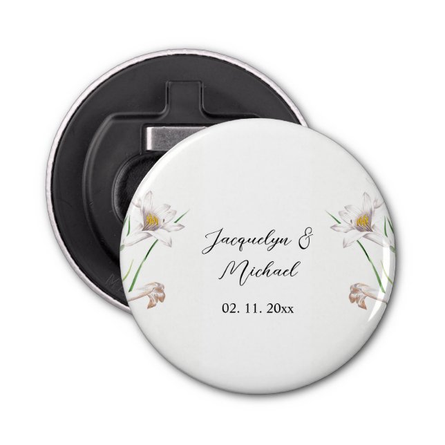 Floral Elegant Chic Cute Calligraphy Add Name Bottle Opener (Front)