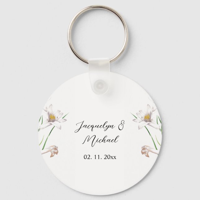 Floral Elegant Chic Cute Calligraphy Add Name Key Ring (Front)
