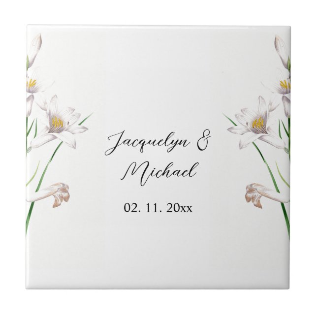 Floral Elegant Chic Cute Calligraphy Add Name Tile (Front)
