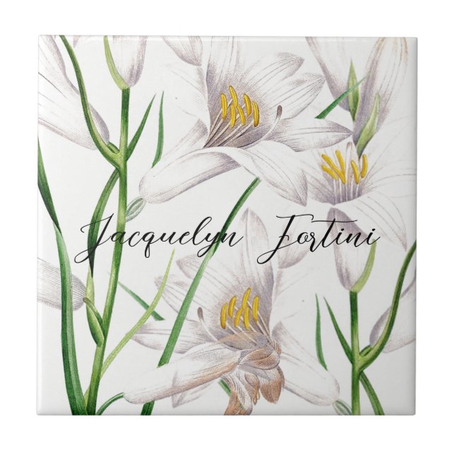 Floral Elegant Chic Cute Calligraphy Add Name Tile (Front)
