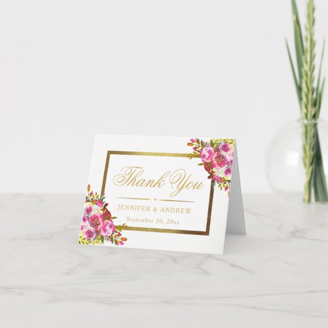 Floral Elegant Chic Gold Frame Thank You Card (Front)