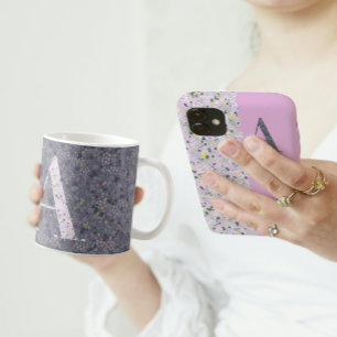 Floral Elegant Classy Monogram A purple w/phrase Coffee Mug