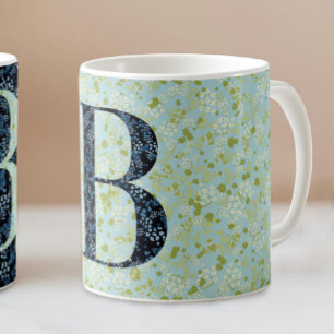 Floral Elegant Classy Monogram B blue w/phrase Coffee Mug