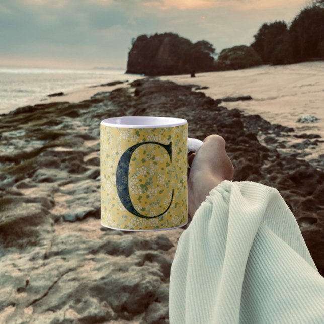 Floral Elegant Classy Monogram C yellow w/phrase Coffee Mug (Creator Uploaded)