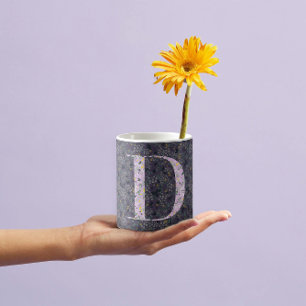 Floral Elegant Classy Monogram D purple w/phrase Coffee Mug