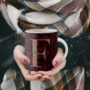 Floral Elegant Classy Monogram F red w/phrase Coffee Mug