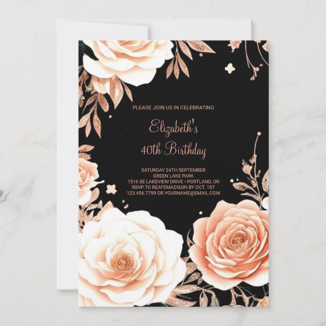 Floral Elegant Custom 40th Birthday Invitation (Front)