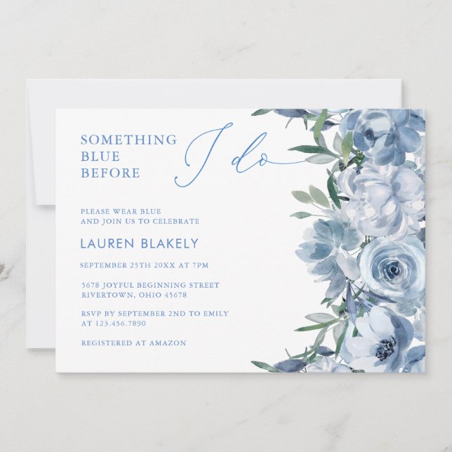 Floral Elegant Dusty Blue Bridal Shower  Invitation (Front)