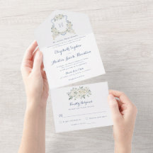 Floral Elegant Dusty Blue Crest Greenery Wedding