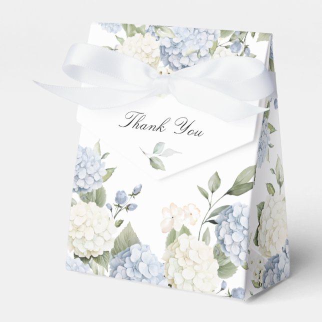 Floral Elegant Dusty Blue Hydrangea Wedding Favour Box (Front Side)
