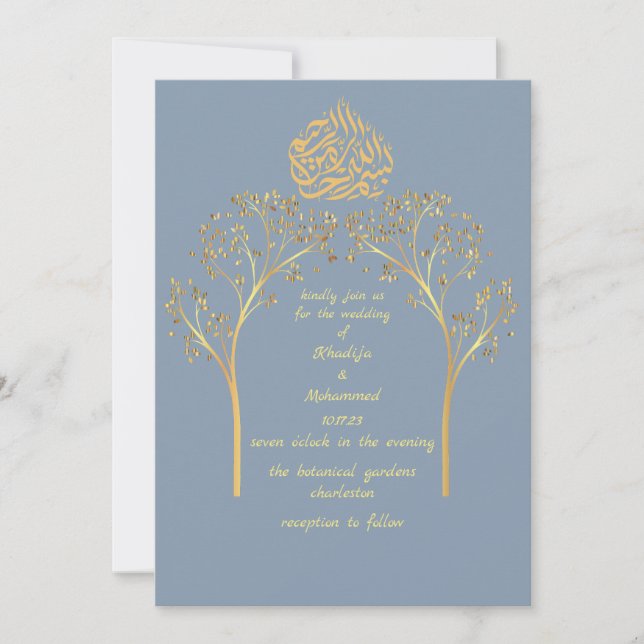 Floral elegant DUSTY BLUE muslim wedding  Invitation (Front)