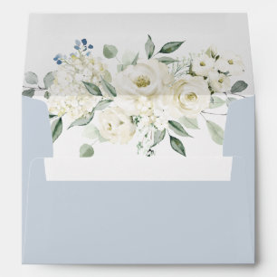 Floral Elegant Dusty Blue White Wedding Envelope