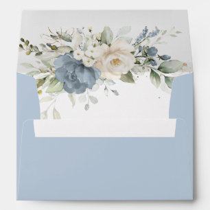Floral Elegant Dusty Blue White Wedding Envelope