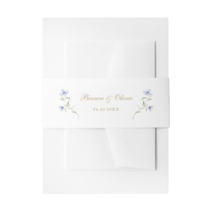 Floral Elegant Dusty Blue Wildflowers Wedding Invitation Belly Band