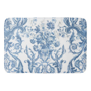 Floral Elegant English Blue White Country Cottage Bath Mat