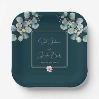 Floral Elegant Eucalyptus Foliage Wedding Paper Plate