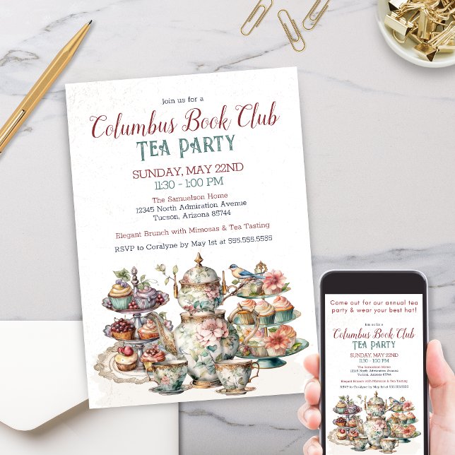 Floral Elegant Fancy Tea Party Invitation (Elegant Victorian vintage floral greenery and bird tea party invitation for fancy high tea soiree)
