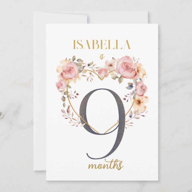 Floral Elegant First Year Baby Milestone Card (Front)