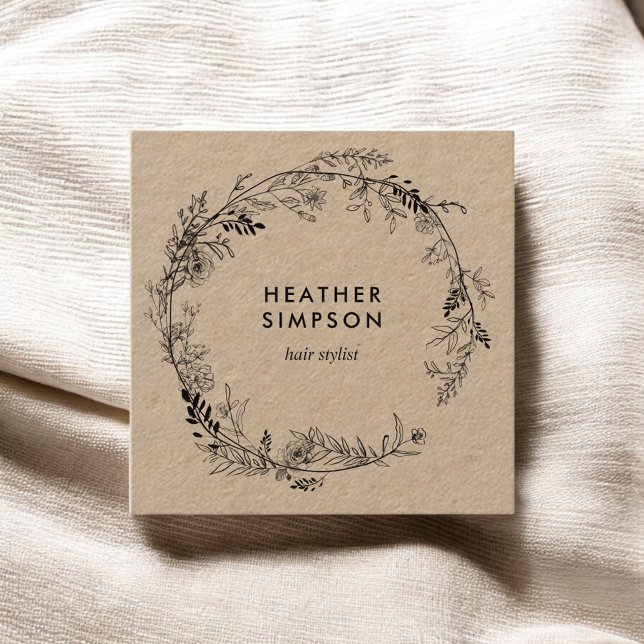 Floral Elegant Girly Kraft Square Business Card (Creator Uploaded)