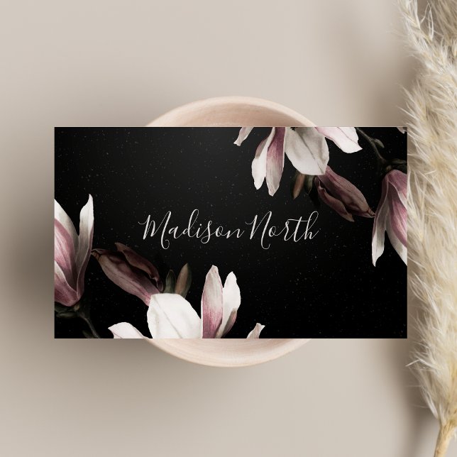 Floral Elegant Girly Professional Black & Purple Business Card (Creator Uploaded)