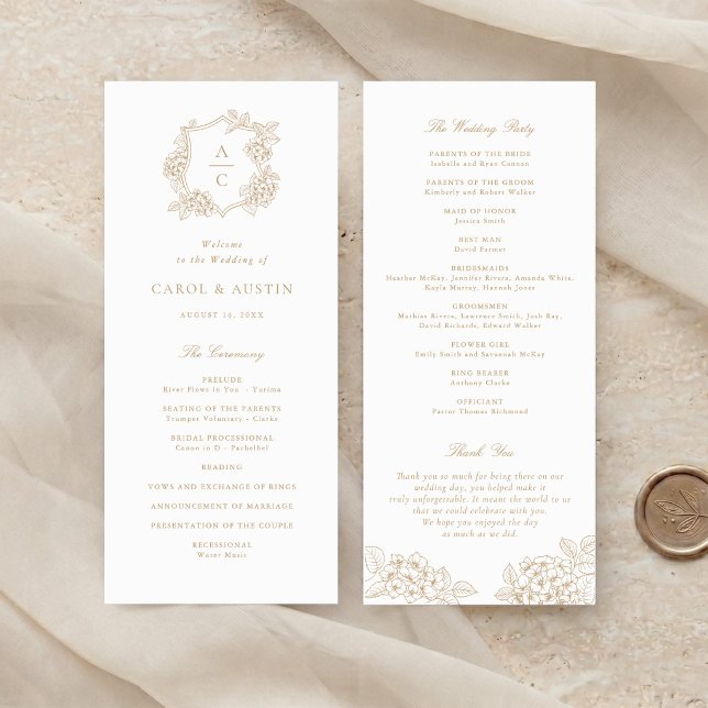 Floral Elegant Gold Hydrangea Wedding Program Programme (Creator Uploaded)