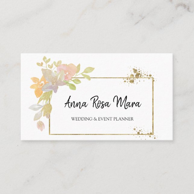 *~* Floral Elegant Gold Lavender Pink Watercolor  Business Card (Front)